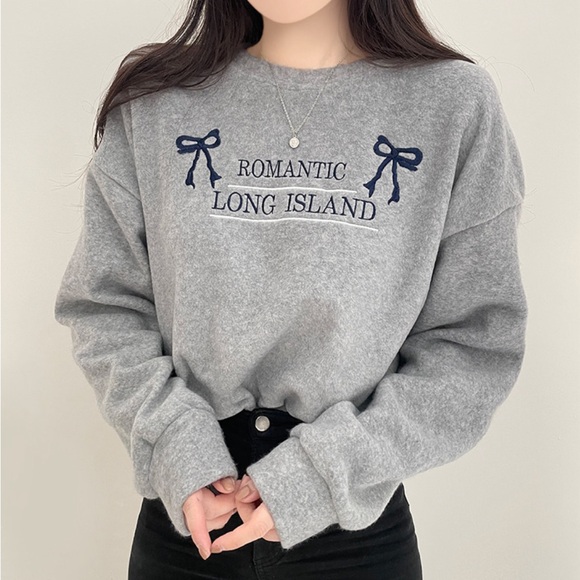 Embroidered Letter Sweatshirt with Bow Accent - Picture 1 of 4